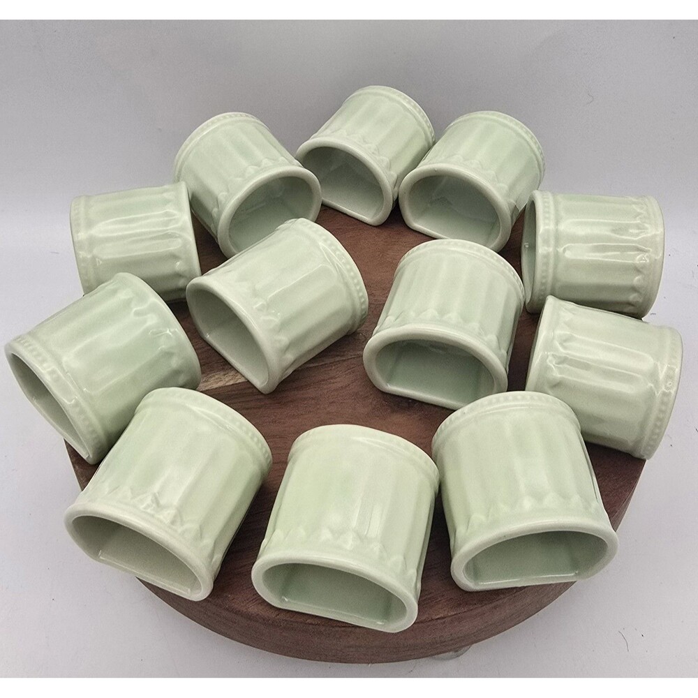 12 JC Penney Coventry Ceramic Napkin Rings Holders Ribbed Sage Green EUC Cottage